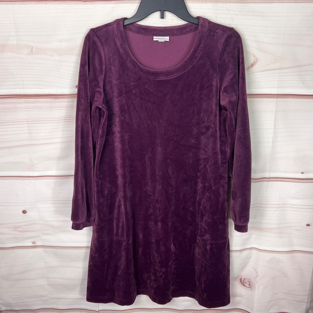 J Jill Dress Womens S Purple Pure Jill Shift Long Sleeve Velour Pockets Pullover